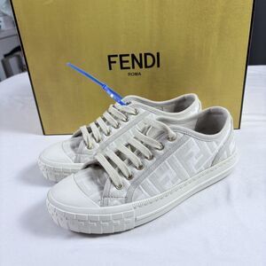 Fendi FF Domino Low Shaft Sneaker Womens 5.5-6 Canvas Logo Tennis Sporty Preppy